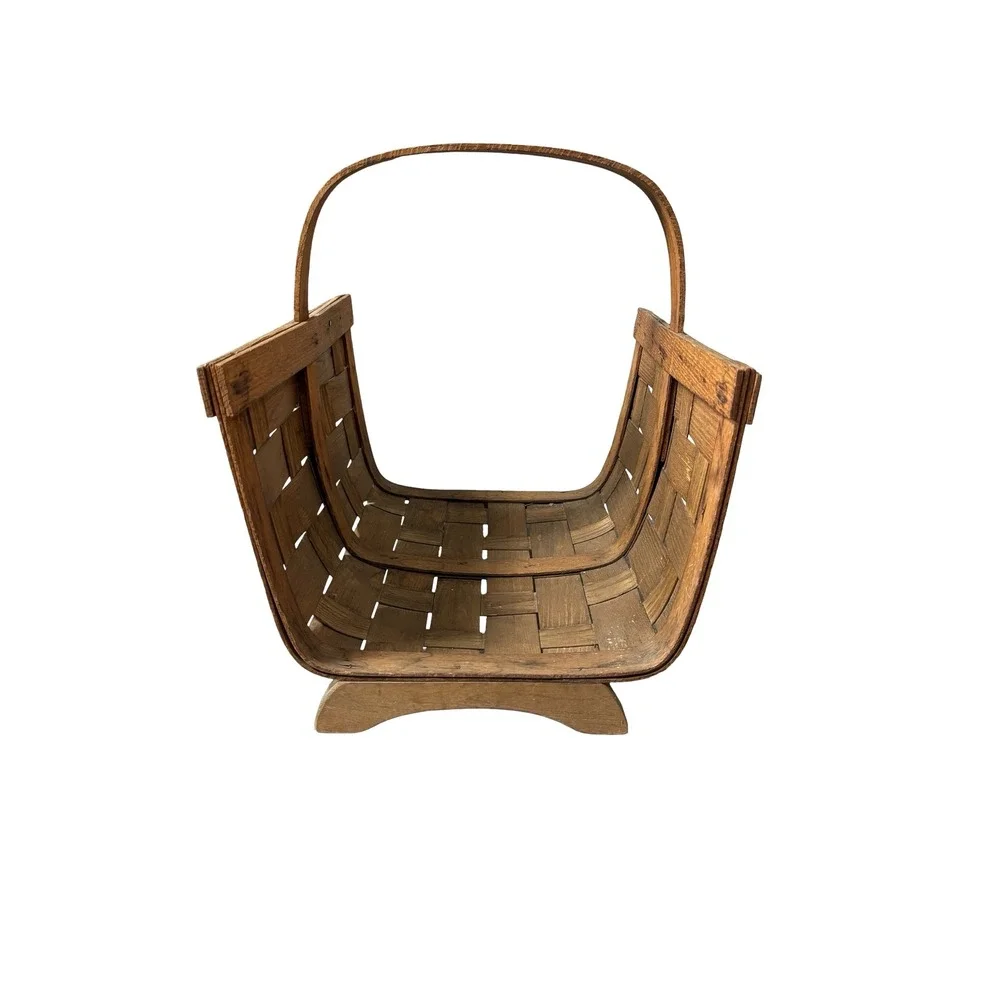 Vintage Woven Oak Splint Magazine Basket with Handle
